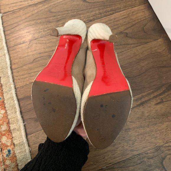 Christian Louboutin Biege Suede Open Toe Open Back Platform Stiletto Pumps - Picture 7 of 7